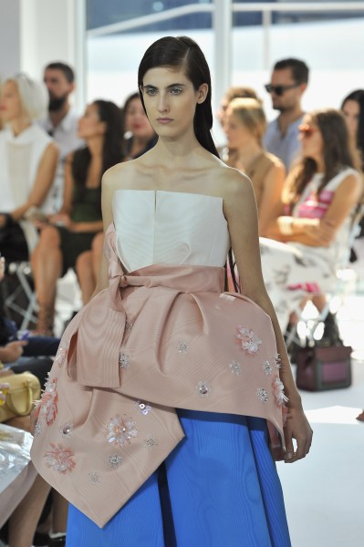 NEW YORK, NY - SEPTEMBER 16:  A model walks down the runway during the Delpozo fashion show during Spring 2016 New York Fashion Week at Pier 60 on September 16, 2015 in New York City.  (Photo by Fernando Leon/Getty Images)