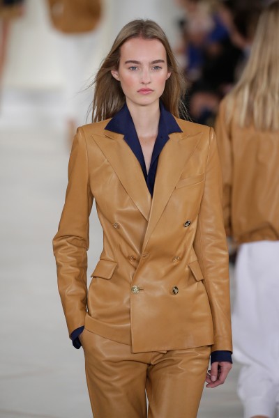 A model walks the runway wearing Ralph Lauren Spring 2016 during New York Fashion Week: The Shows at Skylight Clarkson Sq on September 17, 2015 in New York City.